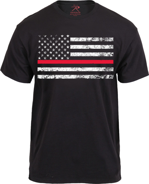 Black Thin Red Line Distressed US American Flag Support Firefighters T-Shirt