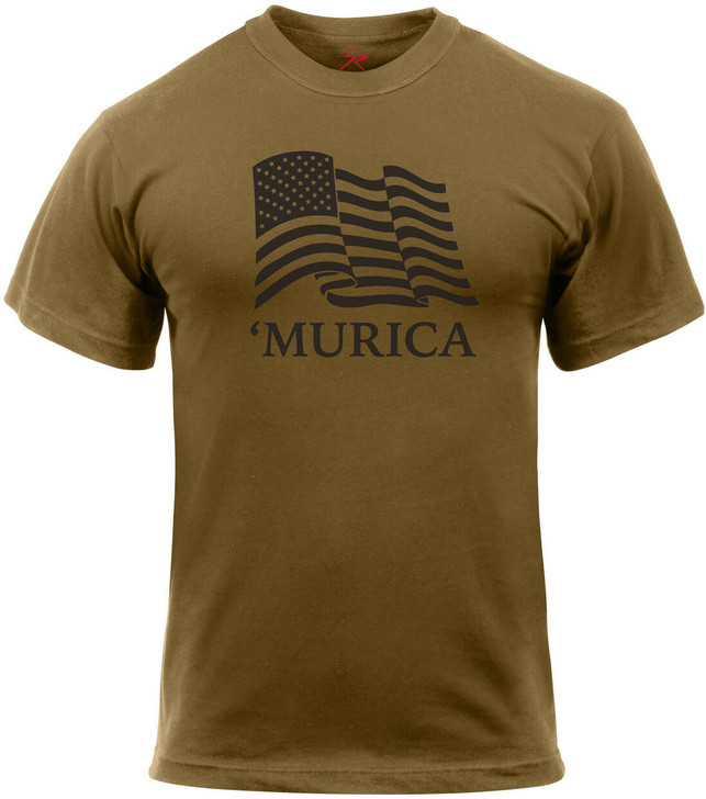 Mens Coyote Brown 'MURICA Waving US Flag American Pride Athletic Muscle T-Shirt