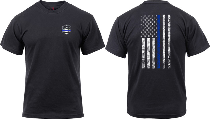 Mens Black Two Sided Thin Blue Line US Flag Distressed Athletic Muscle T-Shirt