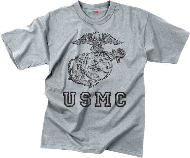 Grey USMC Globe & Anchor Vintage Short Sleeve T-Shirt