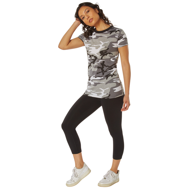 Womens Long Length Camo T-Shirt Military Army Ladies Girls Short Sleeve Tee
