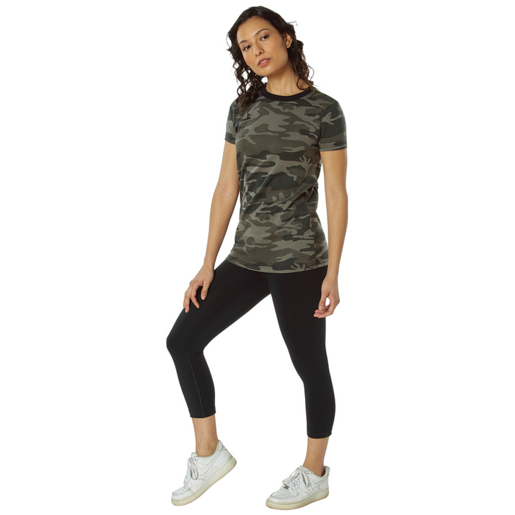 Womens Long Length Camo T-Shirt Military Army Ladies Girls Short Sleeve Tee