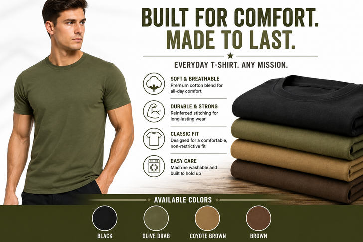 Men's Tactical Athletic Cut T-Shirt Cotton Poly Solid Color Military Tee