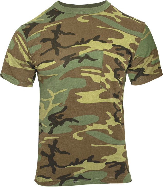 Woodland Camouflage Short Sleeve Army Camo T-Shirt with Pocket