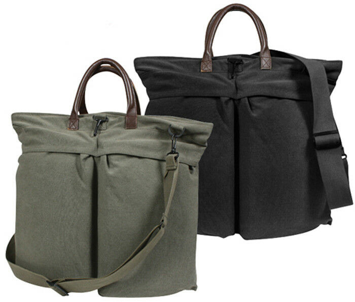Military Flyers Helmet Bag Vintage Canvas Leather Handles Carry Strap Army