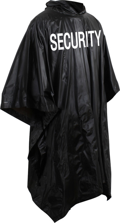 Security Poncho Black Waterproof Rain Hooded Vinyl Guard Officer Bouncer Slicker