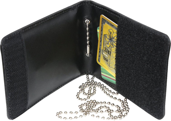 Black Leather ID Holder & Neck Chain Wallet Badge Case Law Enforcement Shield