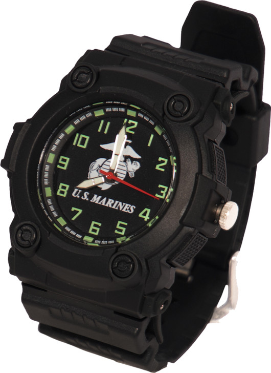 Aquaforce USMC US Marines Black Tactical Water Resistant Glow in Dark Field Watch