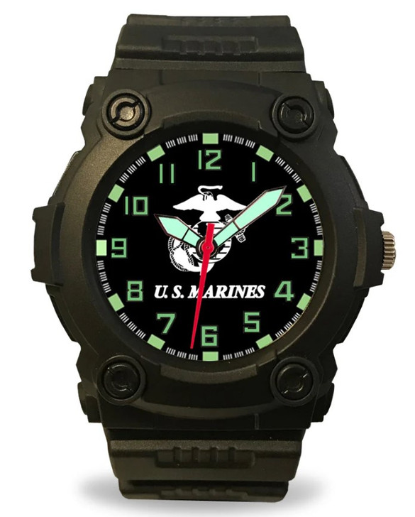 Aquaforce USMC US Marines Black Tactical Water Resistant Glow in Dark Field Watch