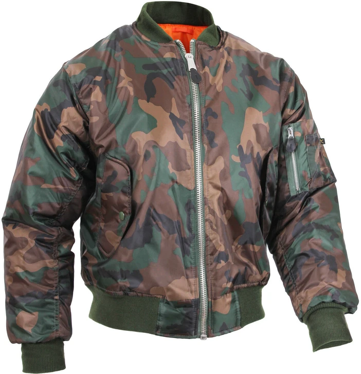 Woodland Camouflage Military Air Force MA-1 Reversible Bomber Coat Flight Jacket