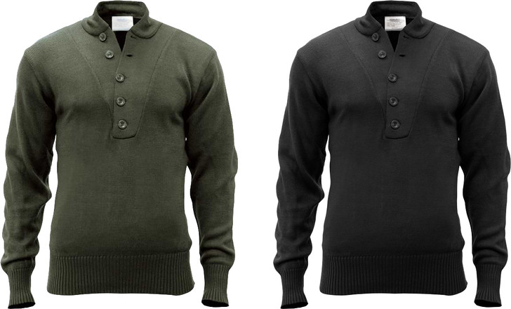 Tactical Acrylic Solid 5-Button Fitted Army Sweater | Military-Inspired Design