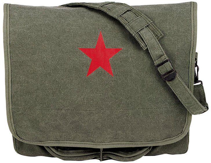 Olive Drab Red China Star Canvas Paratrooper Shoulder Bag
