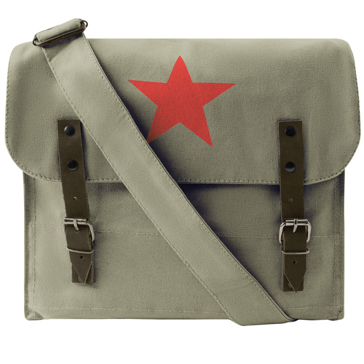 Sage Green Vintage Canvas Medic Red Star Military Shoulder Bag (9142)