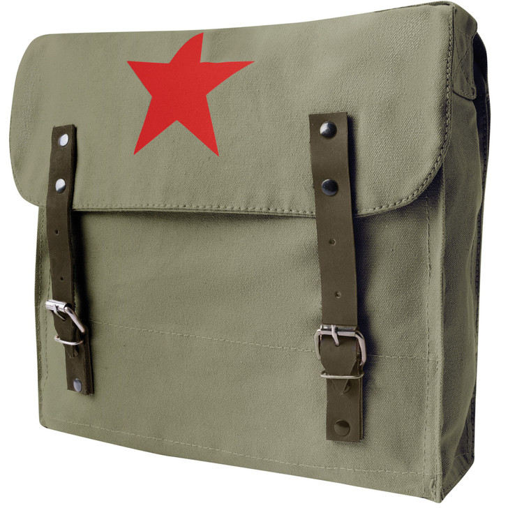 Sage Green Vintage Canvas Medic Red Star Military Shoulder Bag (9142)