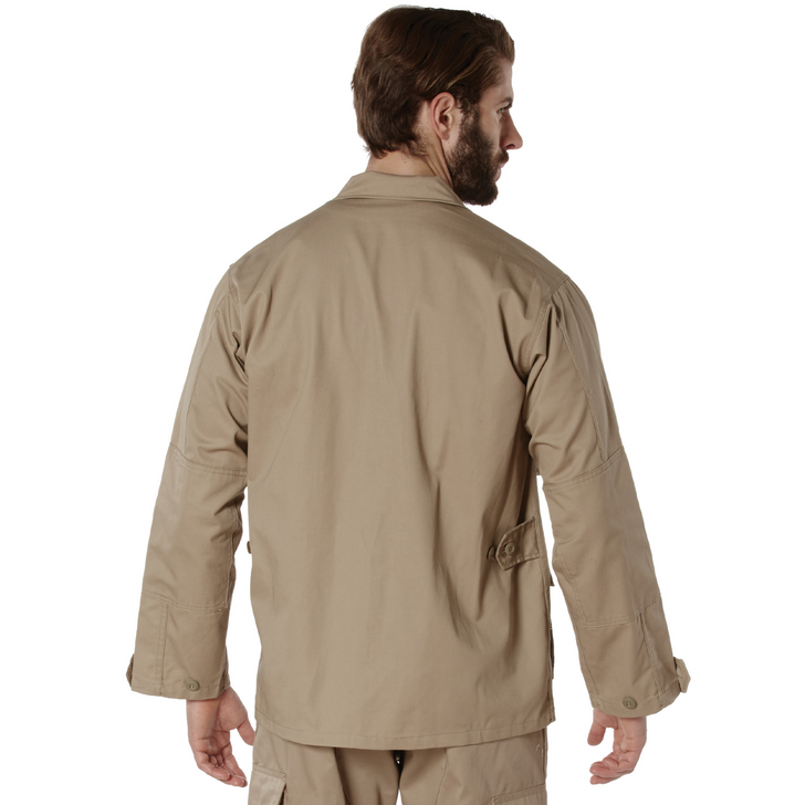 Mens Khaki Solid Long Sleeve Military BDU Shirt Coat Uniform Army Fatigues