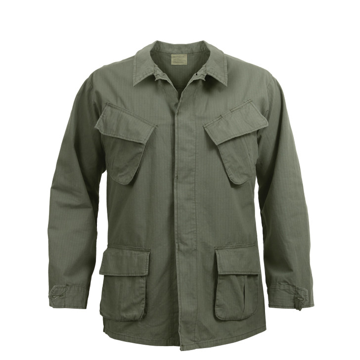 Olive Drab Vintage Vietnam Military 100% Cotton Rip-Stop Fatigue Shirt