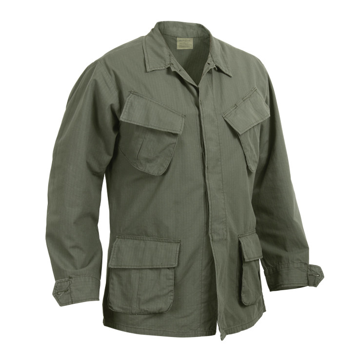 Olive Drab Vintage Vietnam Military 100% Cotton Rip-Stop Fatigue Shirt