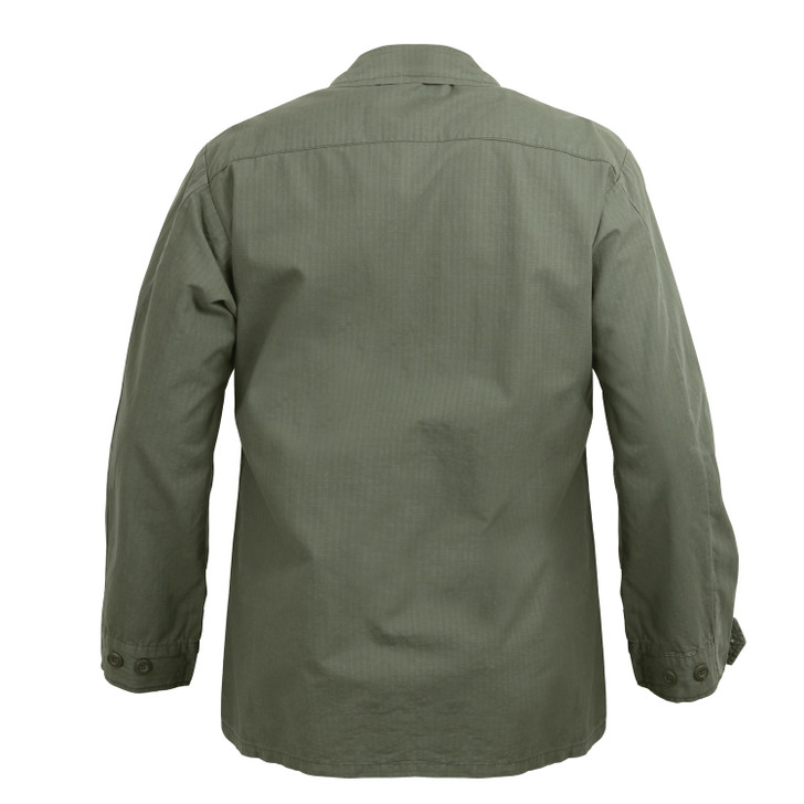Olive Drab Vintage Vietnam Military 100% Cotton Rip-Stop Fatigue Shirt