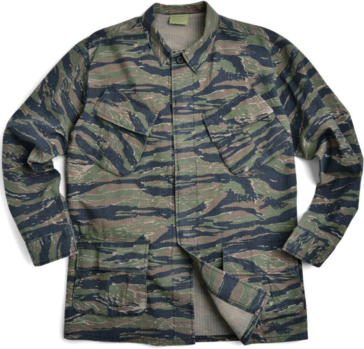 Tiger Stripe Camouflage Vintage Vietnam Fatigue Shirt – 100% Cotton Rip-Stop Military Jacket