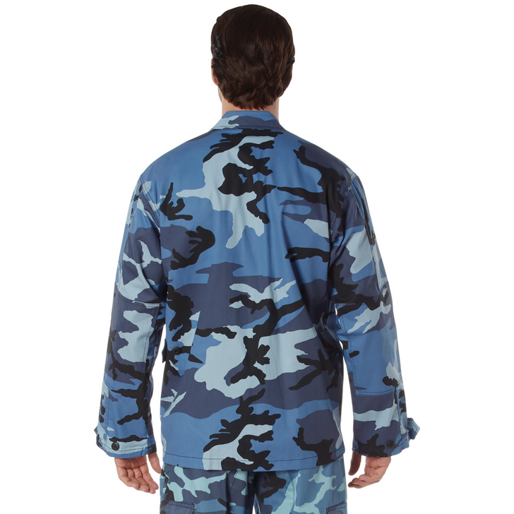 Mens Sky Blue Camouflage Military BDU Shirt Tactical Uniform Army Coat Fatigues