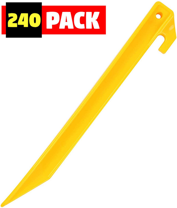 240 Pack Yellow 9 Inch Plastic Tent Stakes Heavy Duty Camping Ground Pegs for Tents, Tarps & Garden Use
