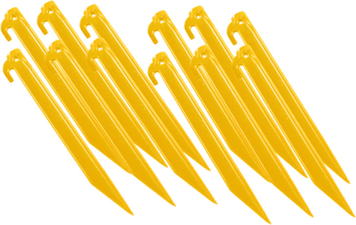 12 Pack Yellow 9 Inch Plastic Tent Stakes Heavy Duty Camping Ground Pegs for Tents, Tarps & Garden Use