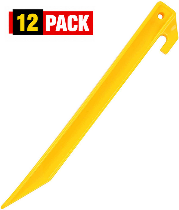 12 Pack Yellow 9 Inch Plastic Tent Stakes