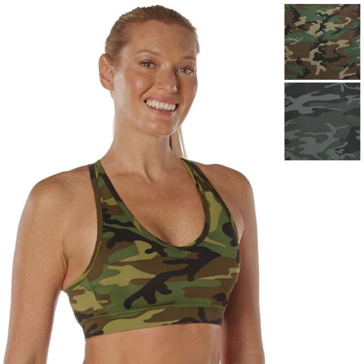 Women's Camo Sports Bra – High-Performance Stretch Workout & Yoga Bra Camouflage Exercise Army Ladies Gear
