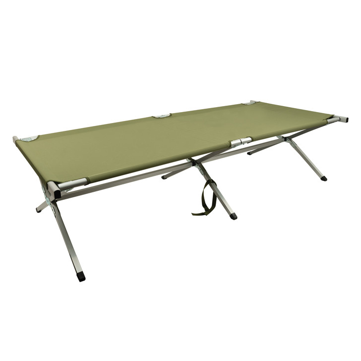 Olive Drab Oversized Aluminum Folding Cot 80"x30" Camping Bed with Carry Case