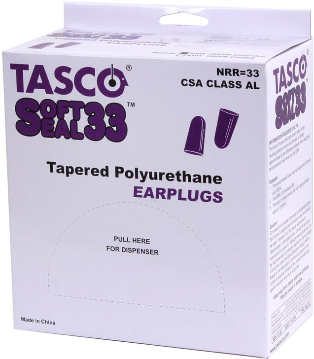 200 Pack Foam Safety Earplugs Tasco 9300 Soft-Seal 33 Polyurethane NRR=33 Purple