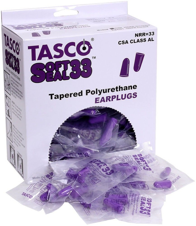 200 Pack Foam Safety Earplugs Tasco 9300 Soft-Seal 33 Polyurethane NRR=33 Purple