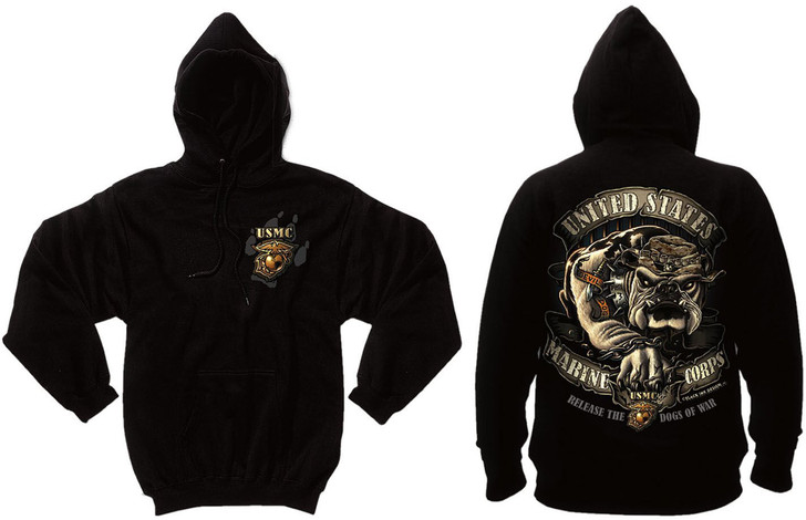 Black USMC Marine Corps Bulldog Pullover Sweatshirt Hoodie Black Ink Design Marines Globe & Anchor Hoodie