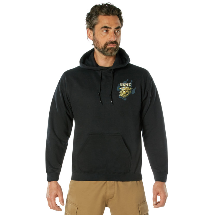 Black USMC Marine Corps Bulldog Pullover Sweatshirt Hoodie Black Ink Design Marines Globe & Anchor Hoodie