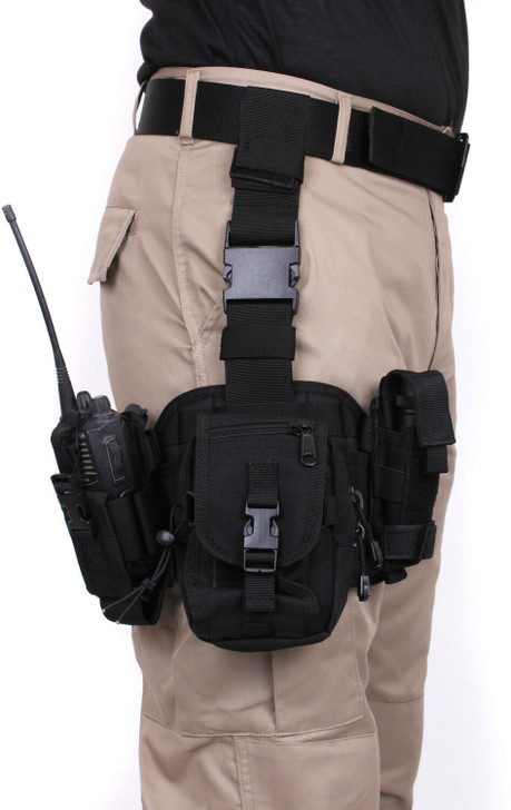 Black MOLLE Drop Leg Emergency Utility Rig with Utility Radio & Mag Pouches