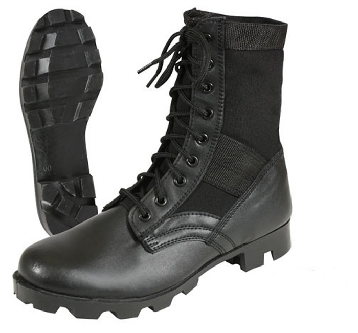 Black Leather Military Jungle Boots with Steel Toe Tactical Combat Army Vietnam