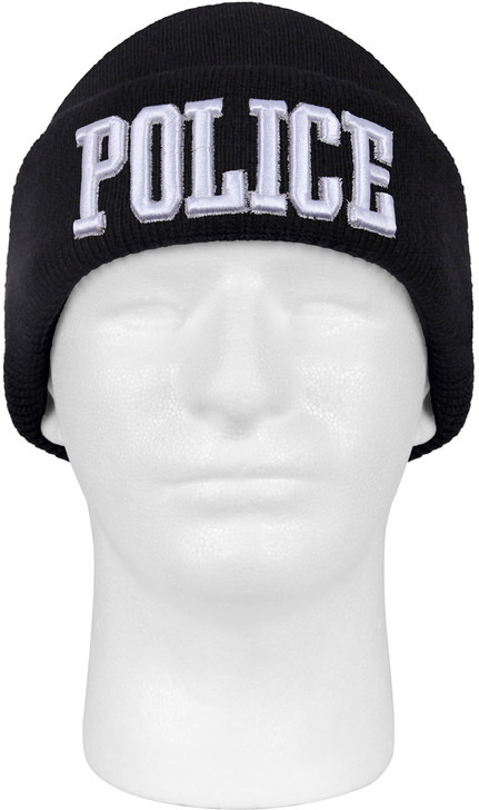 Black Deluxe Acrylic Embroidered Police Watch Cap