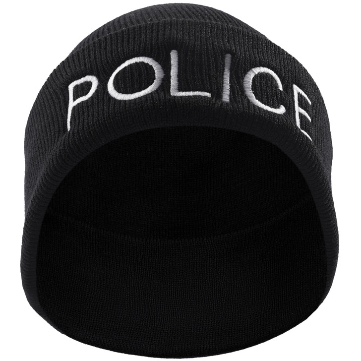 Black Acrylic Embroidered Police Watch Cap