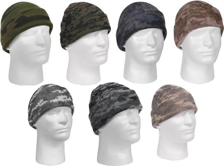 Camo Watch Cap, Beanie Skully Knitted Cuffed Stocking Sock Hat Winter Acrylic