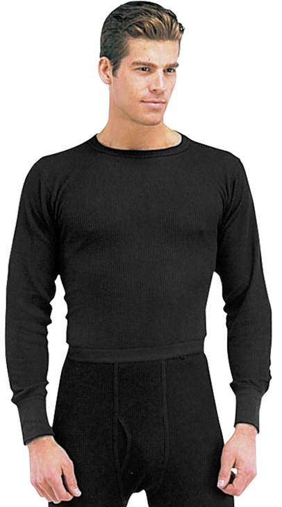 Black Cold Weather Winter Thermals Knit Underwear Shirt Top Long Johns