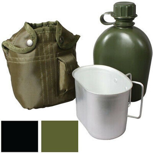 3 Piece Set 1 Quart Canteen, Cover & Aluminum Cup Camping Travel Outdoor Hiking