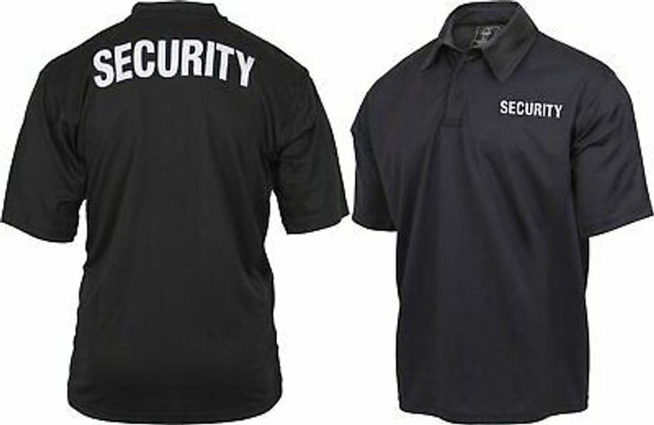Black Moisture Wicking SECURITY Guard Officer Polo Golf Shirt Double Sided