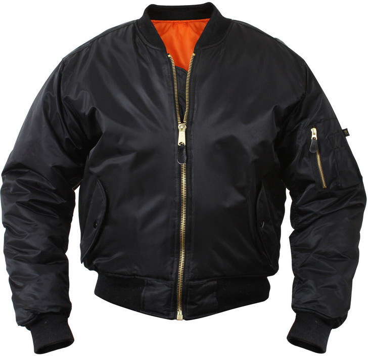 Black Military Air Force MA-1 Reversible Bomber Coat Flight Jacket