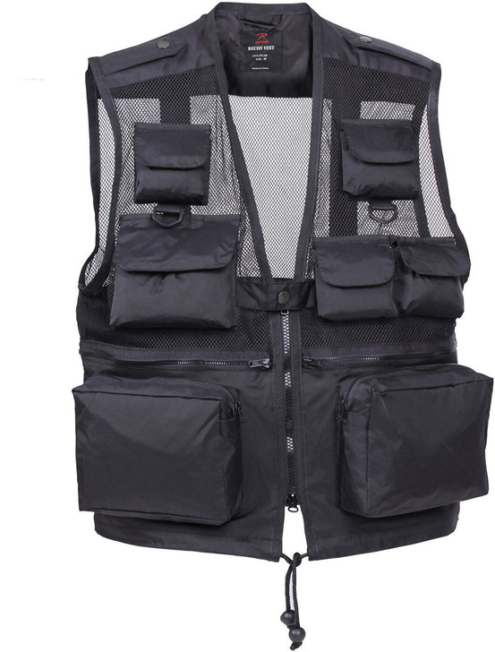 Black Tactical Recon Vest, Military Multi-Pocket Nylon Water Resistant Vest
