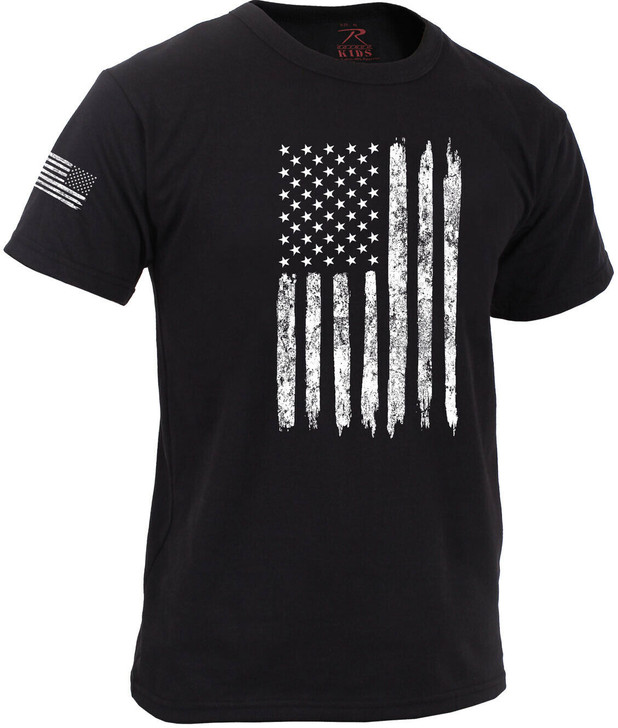 Kids Black Distressed USA American Flag T-Shirt