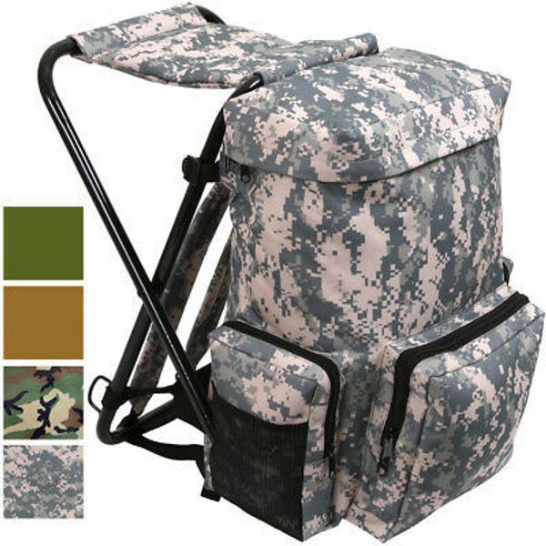 Travel Backpack with Stool Combo Camping Bag Hiking Pack Camo Knapsack Chair