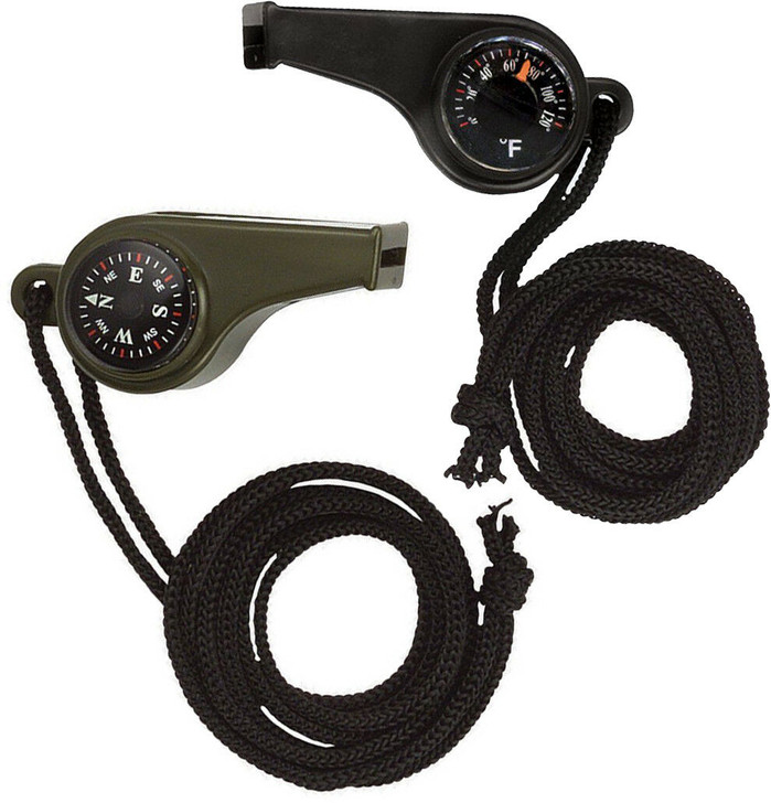 Tactical Whistle Compass & Thermometer Lanyard Emergency Survival Safety 2-Pack