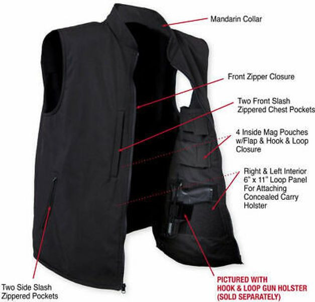 Professional Concealed Carry Soft Shell Vest, Waterproof CCW Covert Solid Tactical EDC Vest