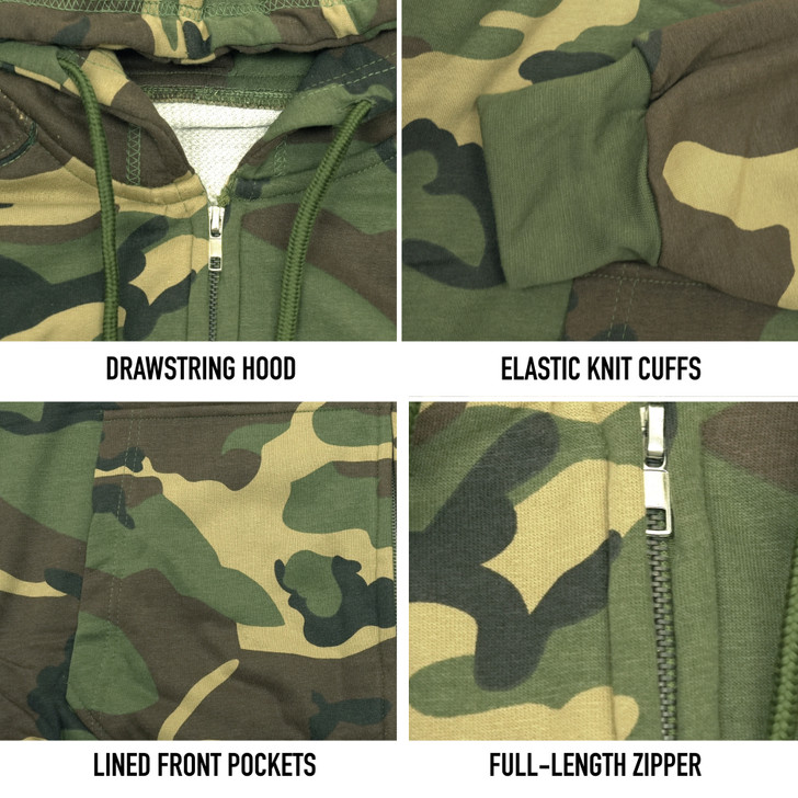 Tactical Thermal Hoodie, Camo Zipper Sweatshirt Comfortable Waffle Knit Warm