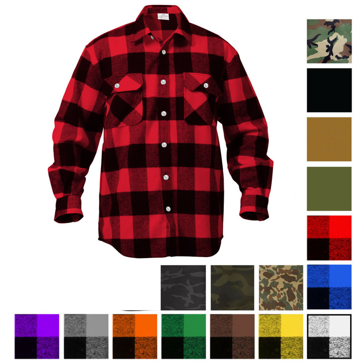 Plaid Flannel Shirt Brawny Buffalo Heavyweight Long Sleeve Checkered Lumberjack Top