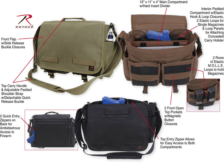Tactical Concealed Carry Messenger Bag CCW EDC Discreet Gun Pistol Carry Satchel